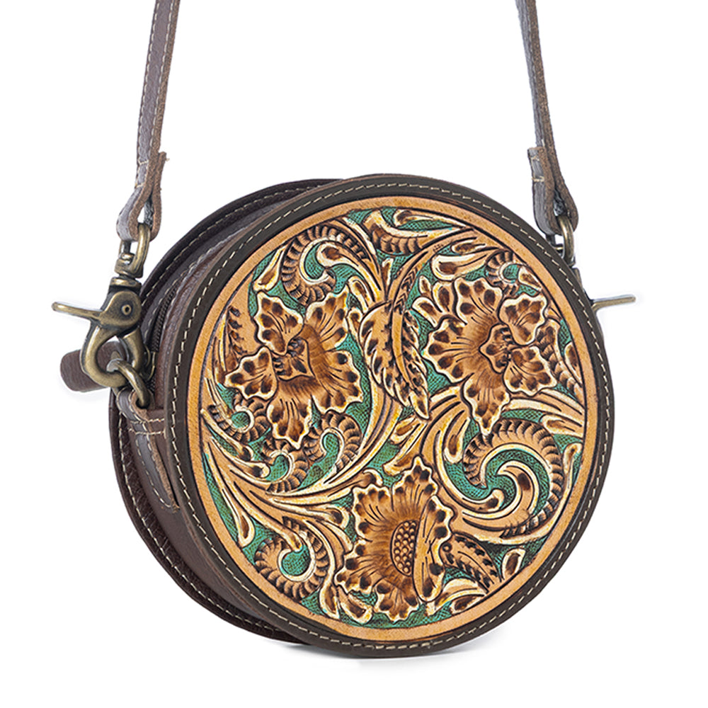 Magnolia Lane Hand-Tooled Round Bag - Myra USA