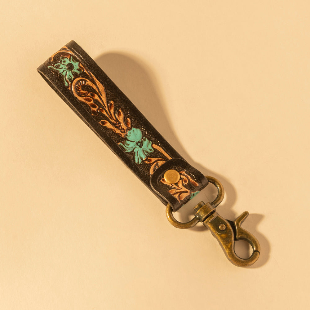 Canyon Feather Hand-Tooled Key Fob - Myra USA