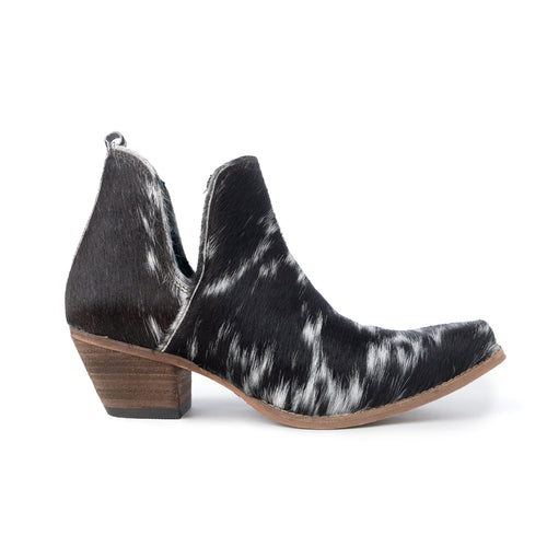 Sunset Bloom Split-Top Hair-On Hide Boots In Black & White - Myra USA