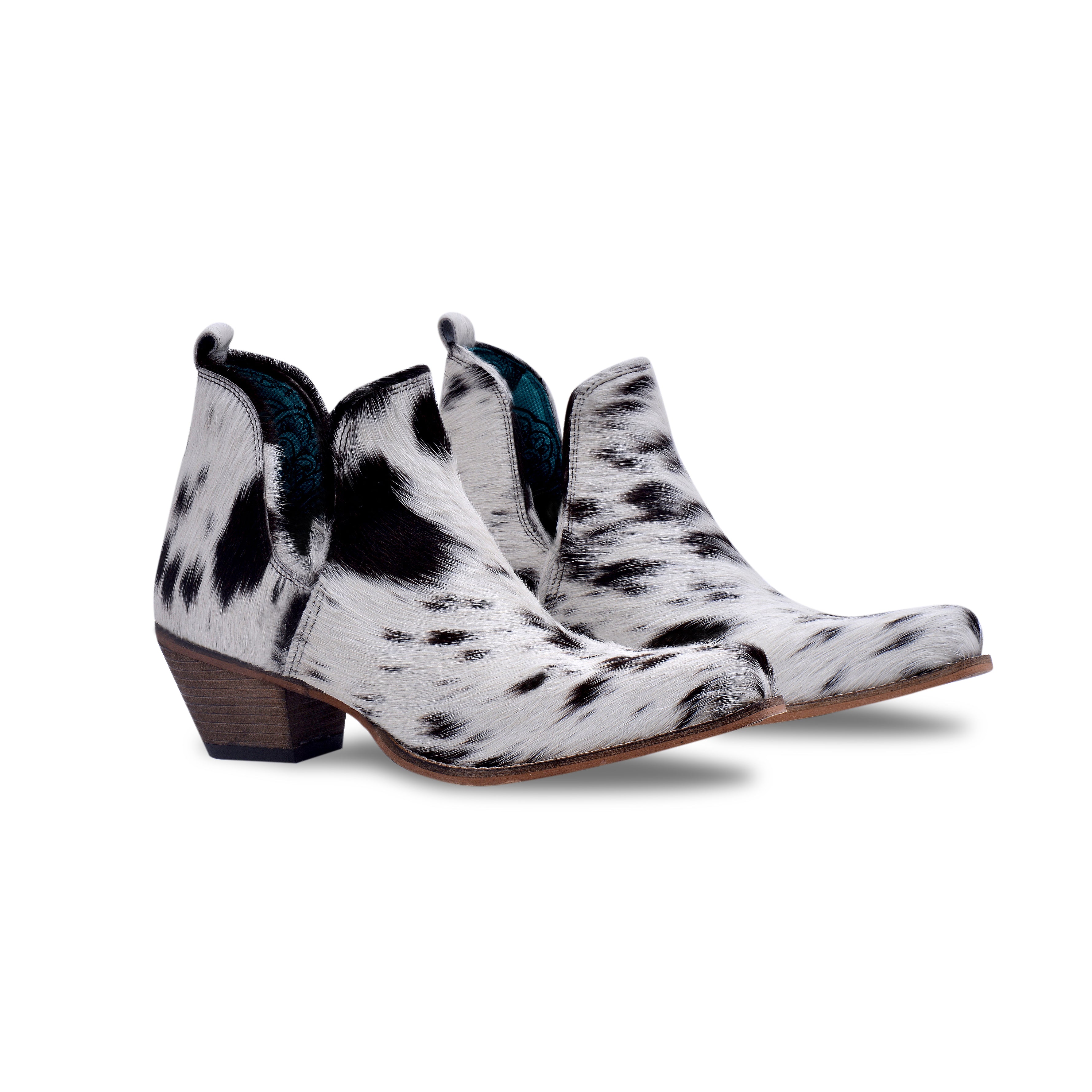 Sunset Bloom Split-Top Hair-On Hide Boots In Black & White - Myra USA
