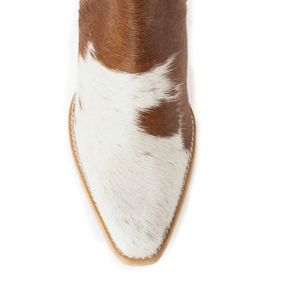 Sunset Bloom Split-Top Hair-On Hide Boots In Speckled Fawn - Myra USA