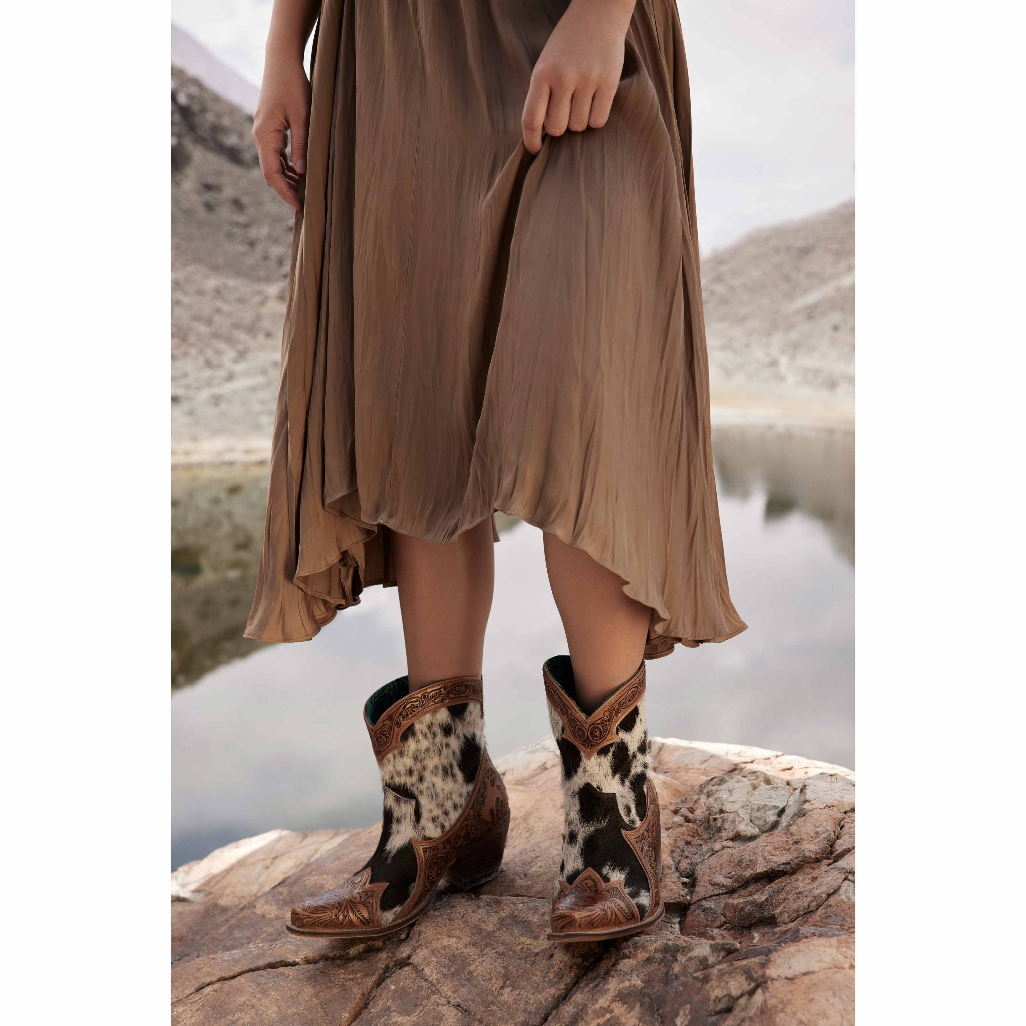 Sandy Mae Hair-on Hide & Hand-tooled Leather Boots - Myra USA