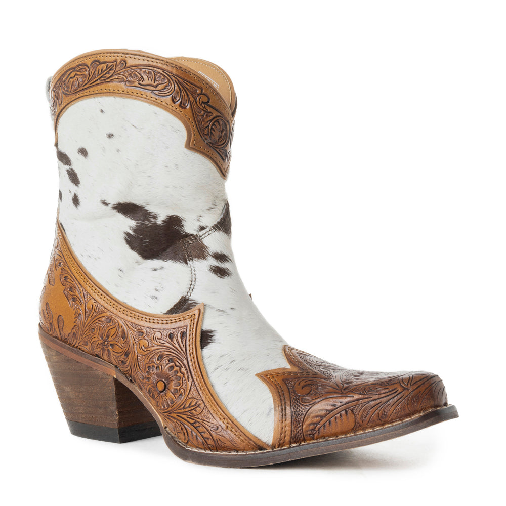 Sandy Mae Hair-on Hide & Hand-tooled Leather Boots - Myra USA