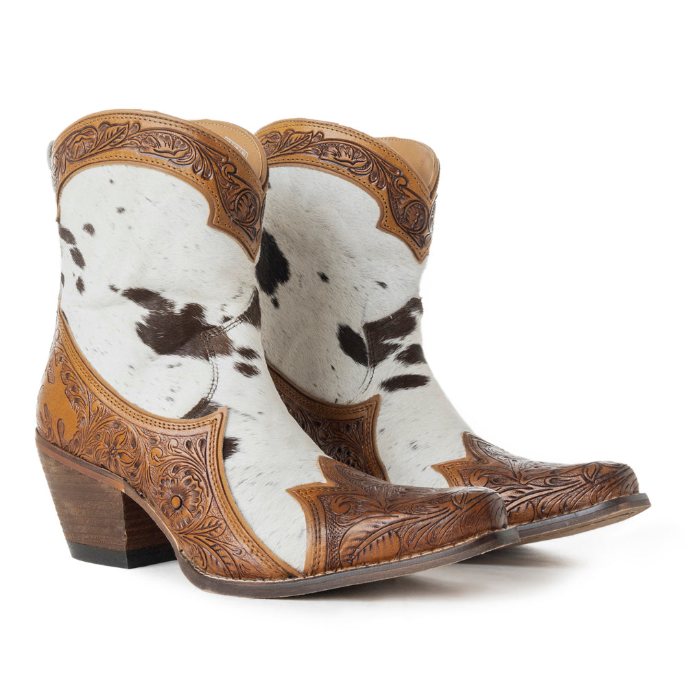 Sandy Mae Hair-on Hide & Hand-tooled Leather Boots - Myra USA