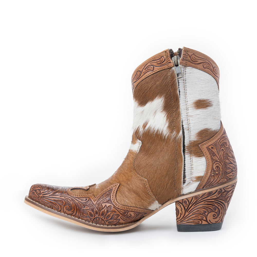 Georgia Trail Hair-on Hide & Hand-tooled Leather Boots - Myra USA