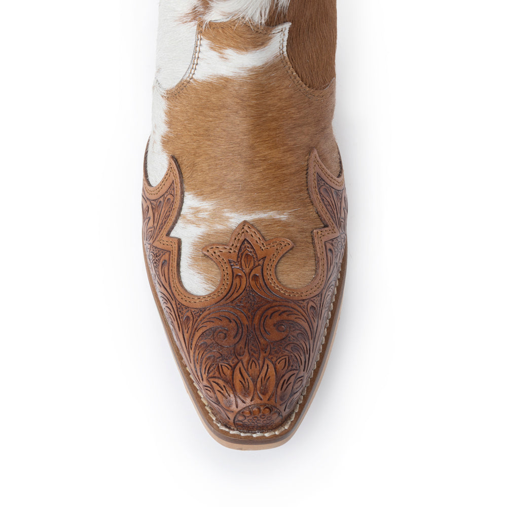 Georgia Trail Hair-on Hide & Hand-tooled Leather Boots - Myra USA