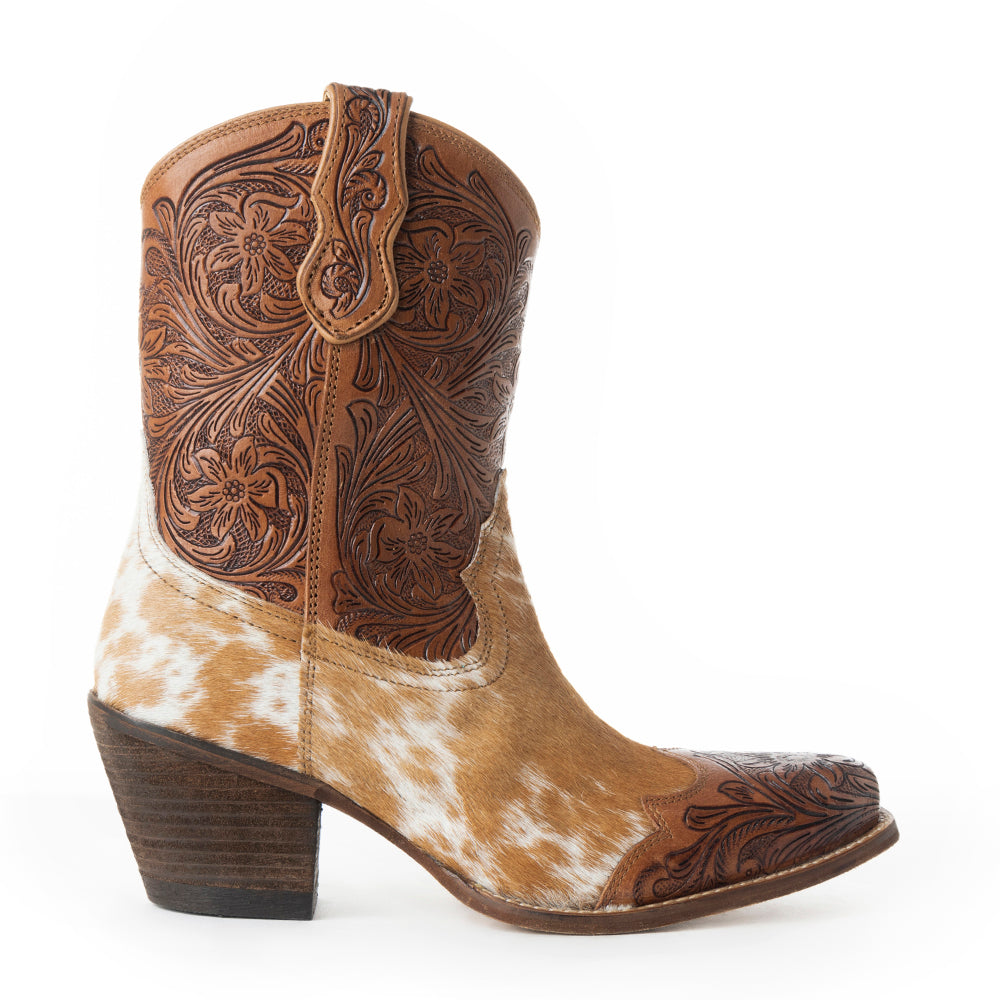 Kelsey Anne Hair-on Hide & Hand-tooled Leather Boots - Myra USA