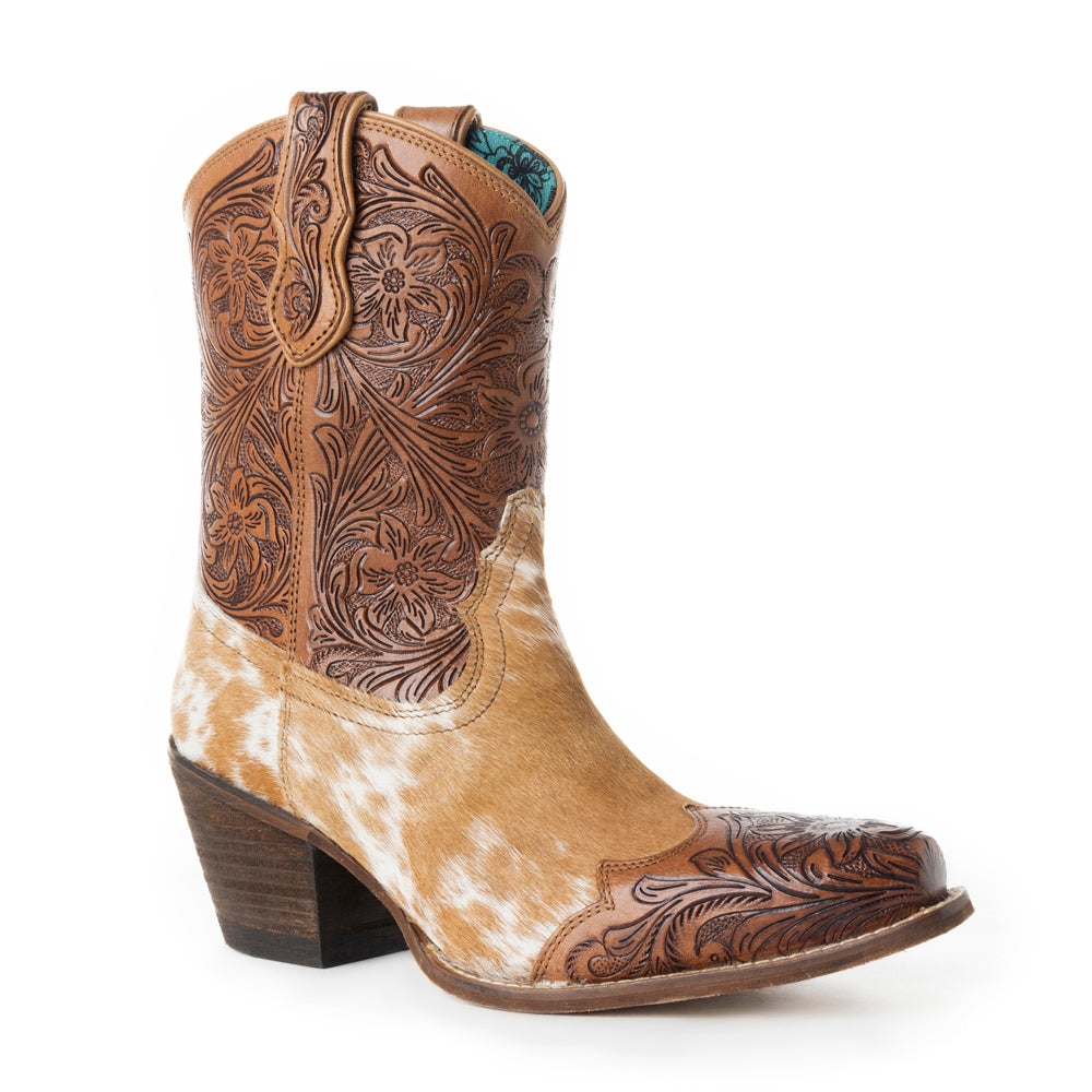 Kelsey Anne Hair-on Hide & Hand-tooled Leather Boots - Myra USA