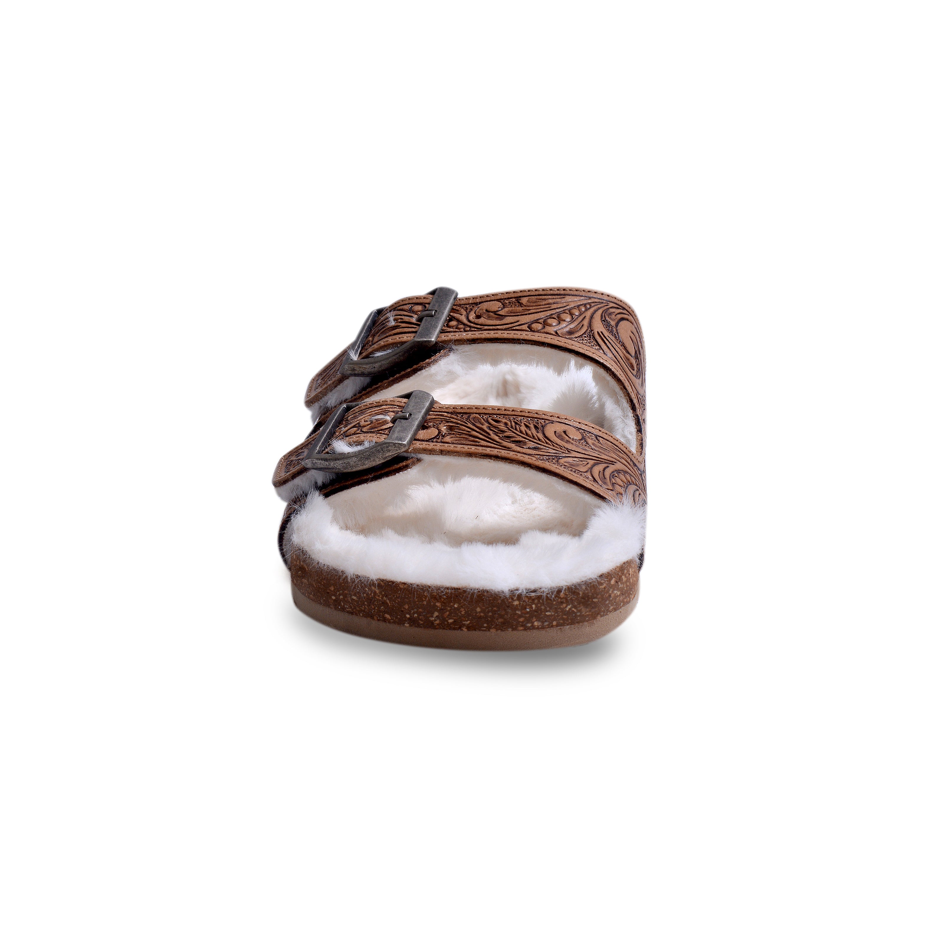 Trail Winder Hand-tooled Fur Comfort Leather Sandals - Myra USA