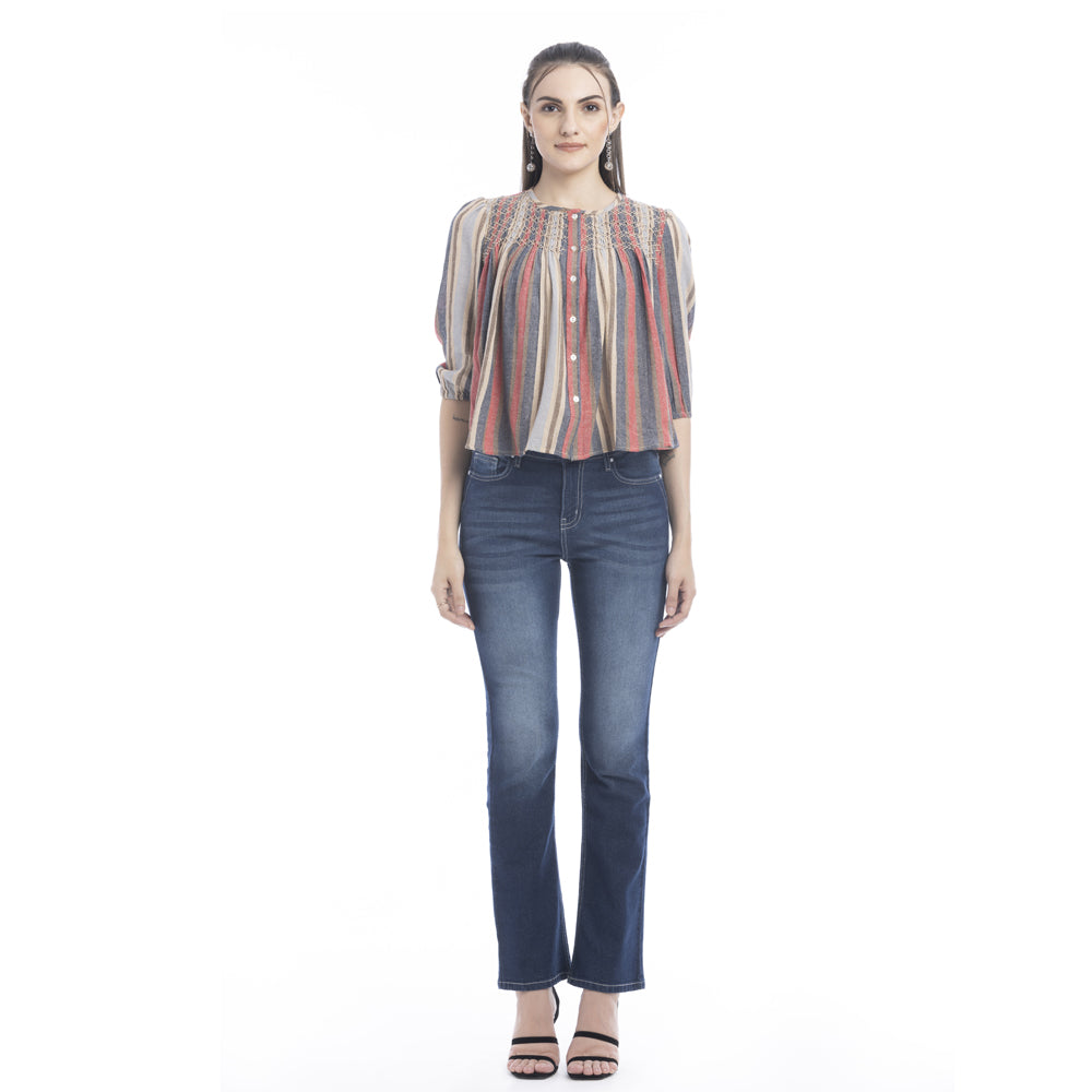 Heather Striped Button Front Top - Myra USA