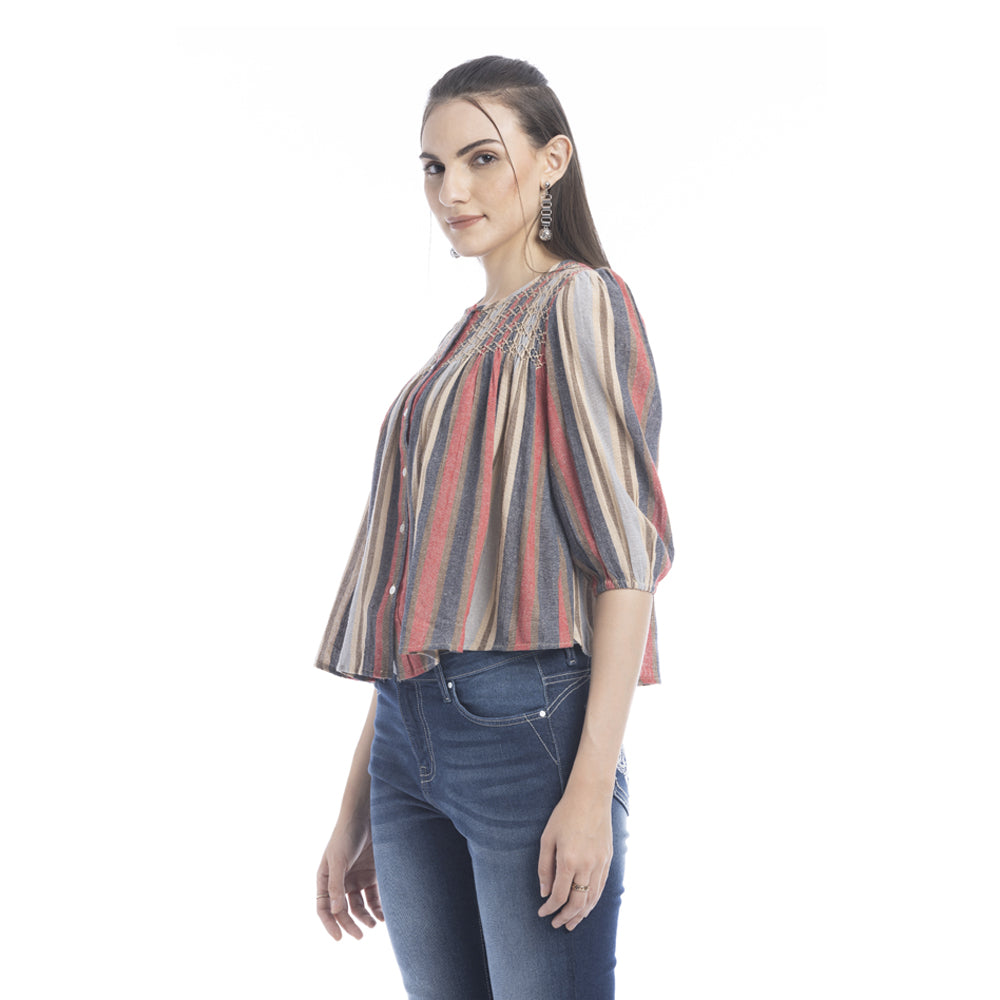 Heather Striped Button Front Top - Myra USA