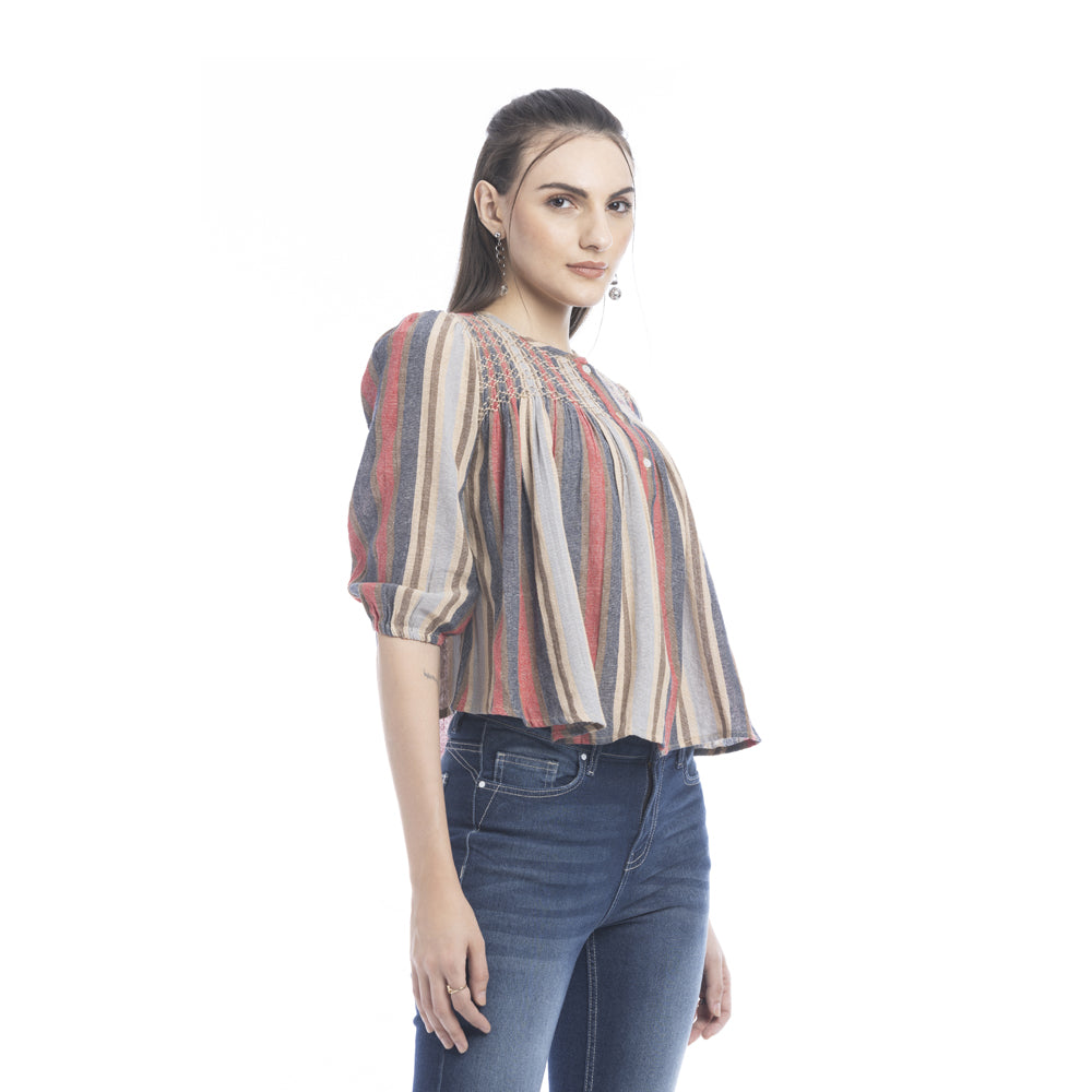 Heather Striped Button Front Top - Myra USA