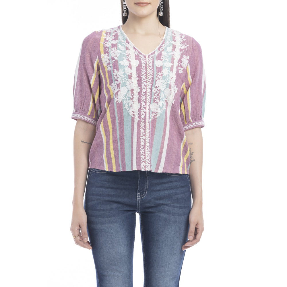 Sophia Jane Embroidered Striped Top - Myra USA