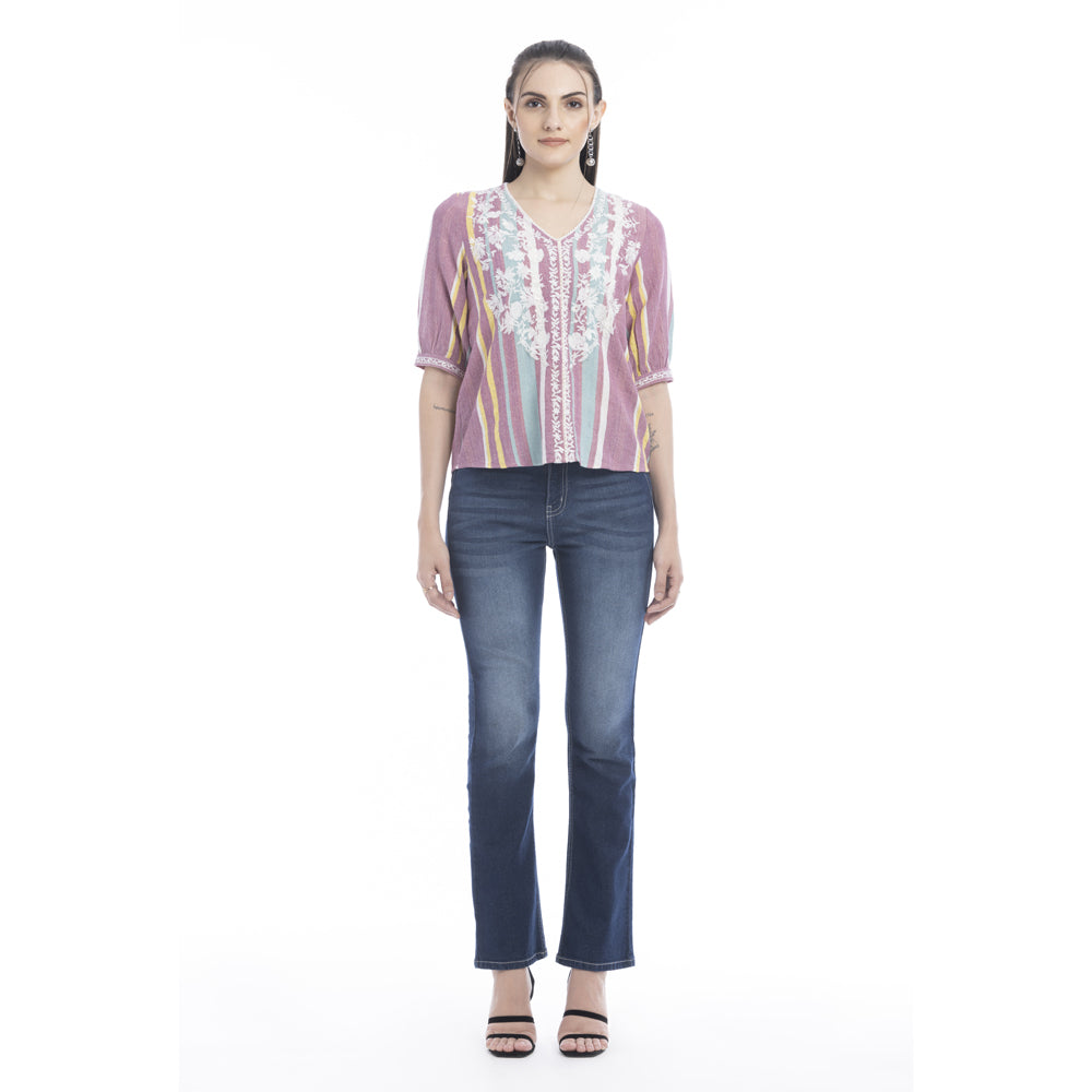 Sophia Jane Embroidered Striped Top - Myra USA