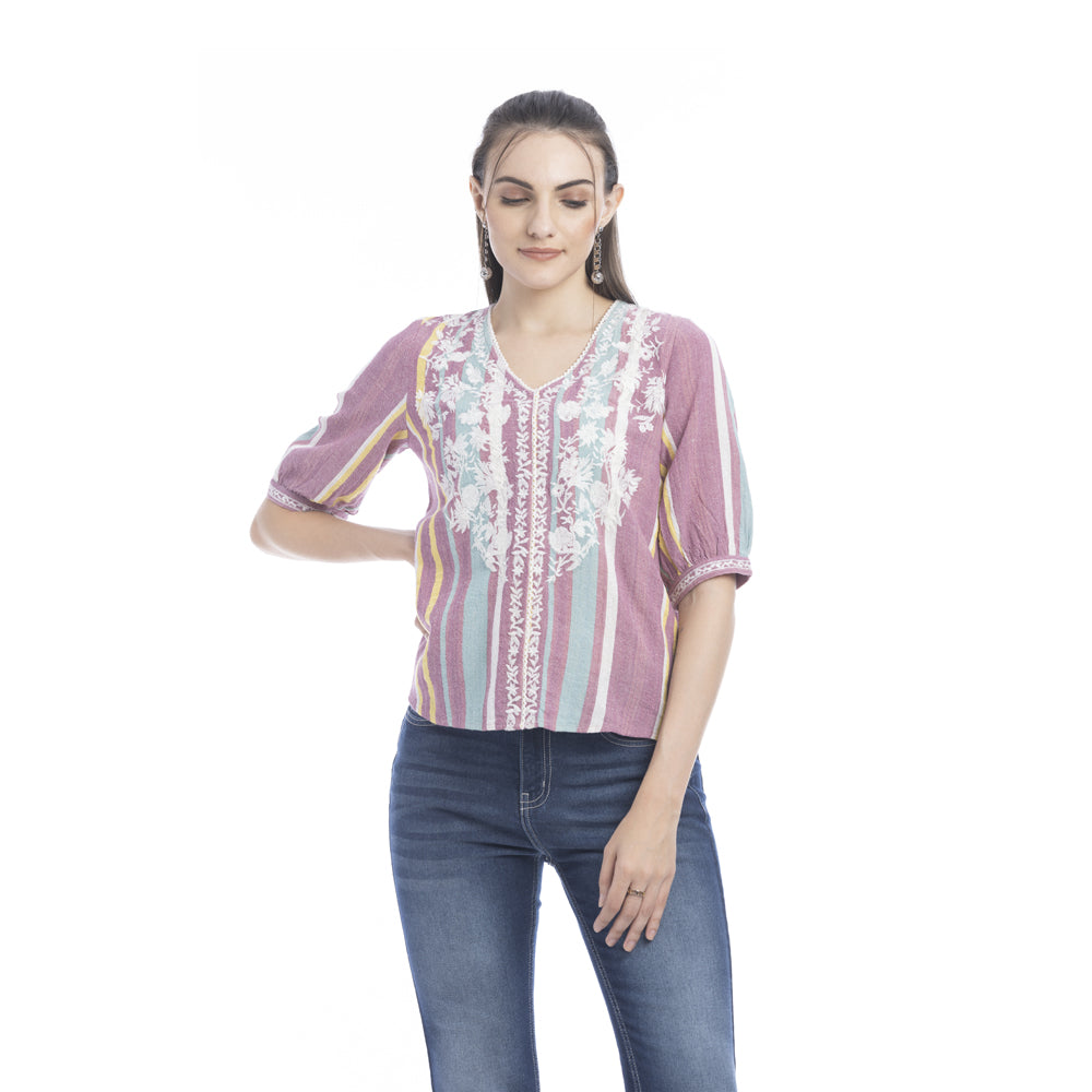 Sophia Jane Embroidered Striped Top - Myra USA
