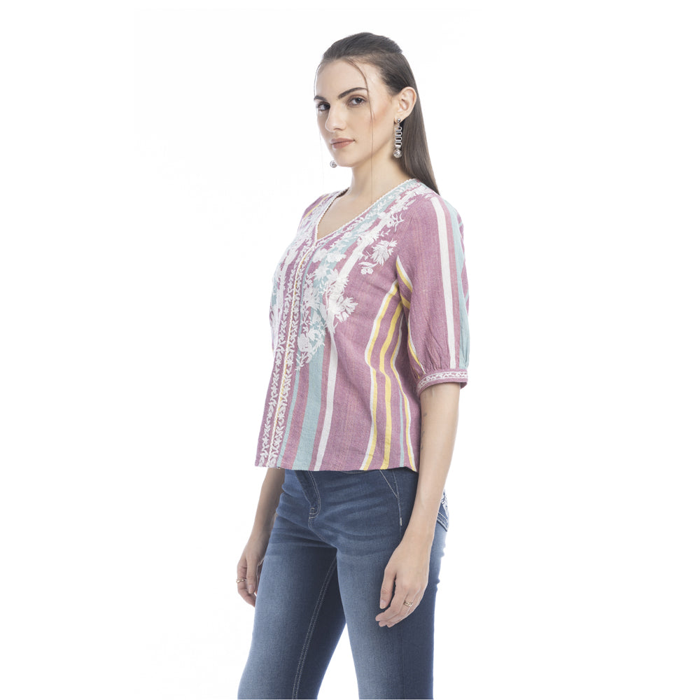 Sophia Jane Embroidered Striped Top - Myra USA