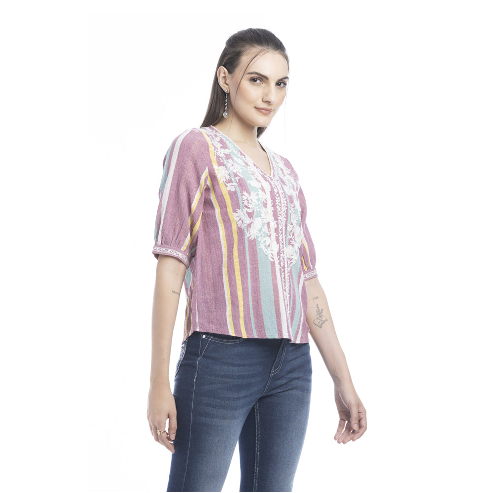 Sophia Jane Embroidered Striped Top - Myra USA