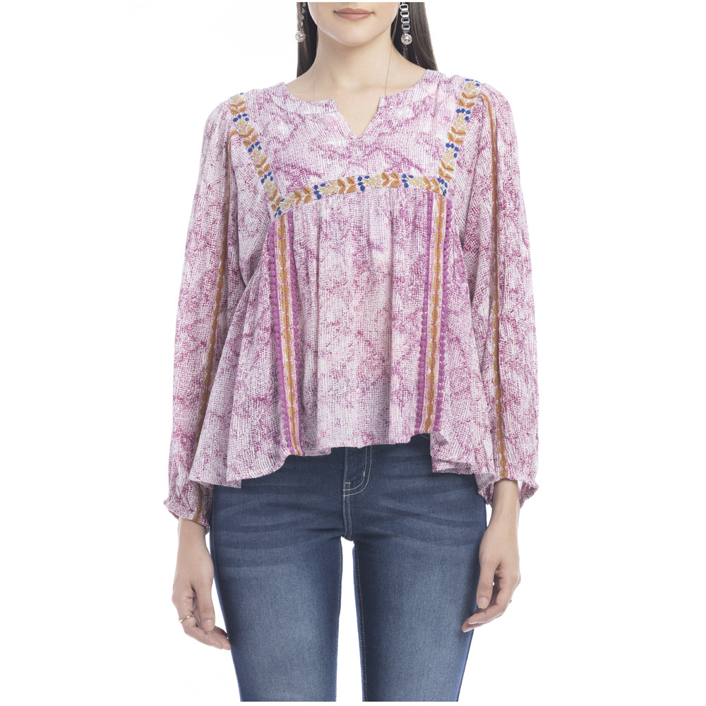 Marjorie Embroidered Floral Accent Top - Myra USA