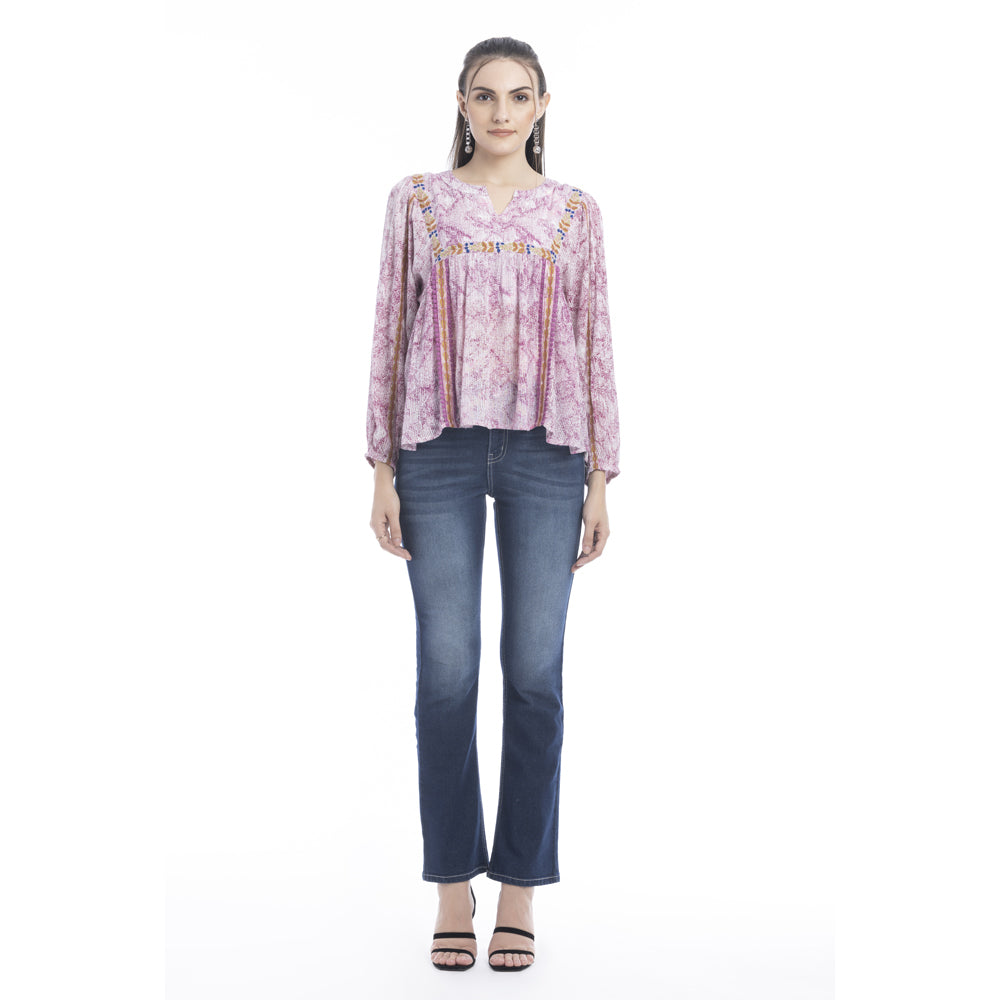 Marjorie Embroidered Floral Accent Top - Myra USA