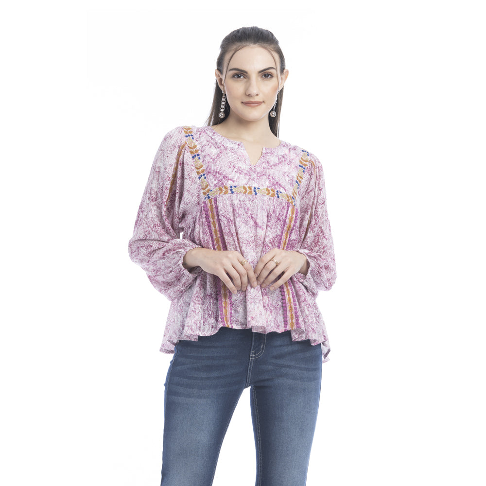 Marjorie Embroidered Floral Accent Top - Myra USA