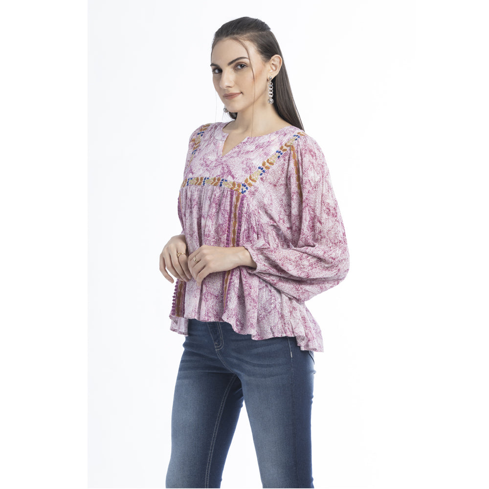 Marjorie Embroidered Floral Accent Top - Myra USA