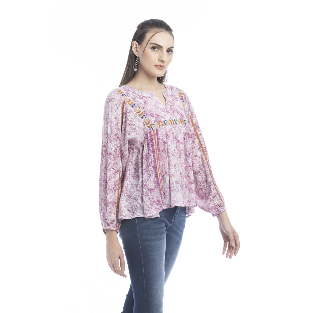 Marjorie Embroidered Floral Accent Top - Myra USA