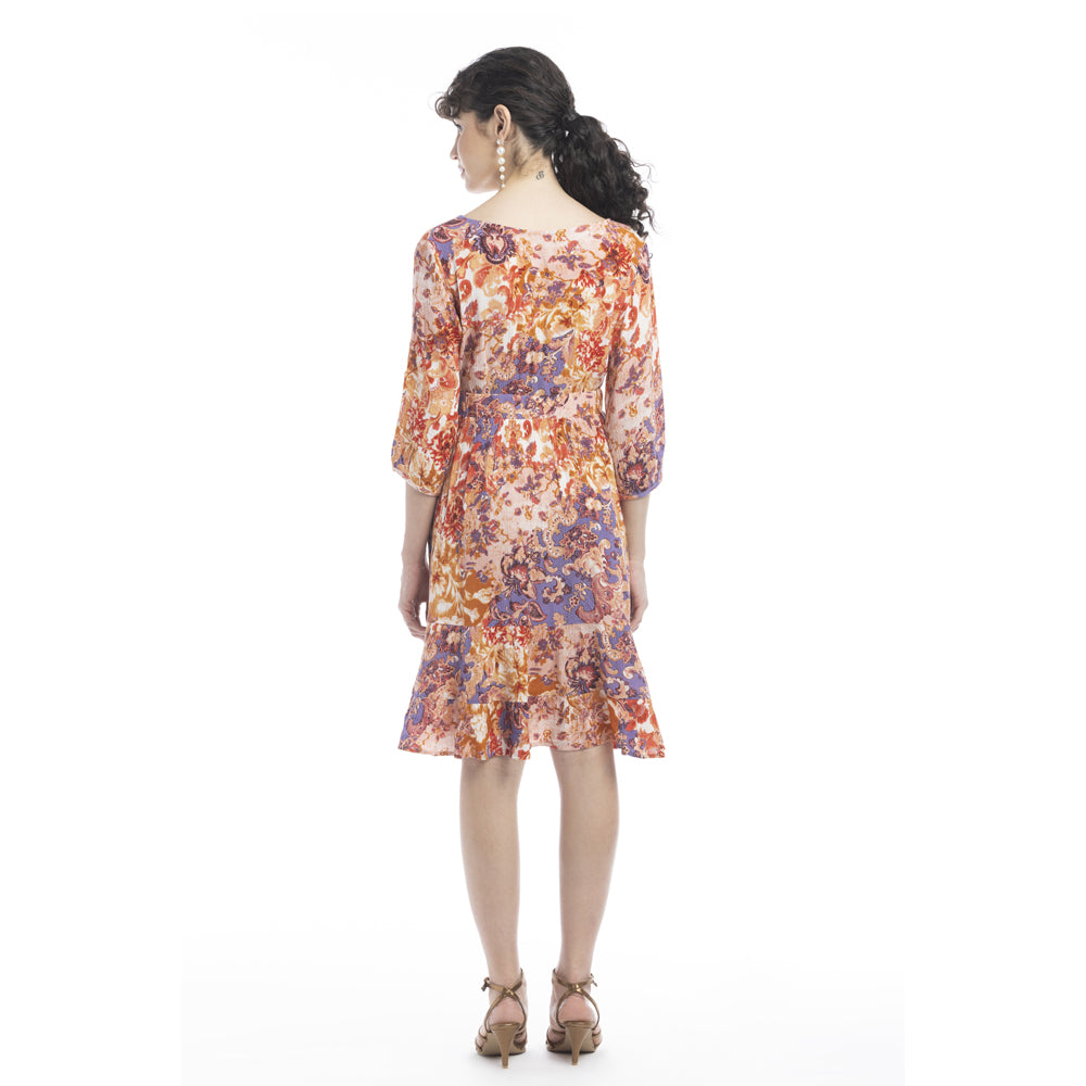 Color Flourish V-Neck Dress - Myra USA