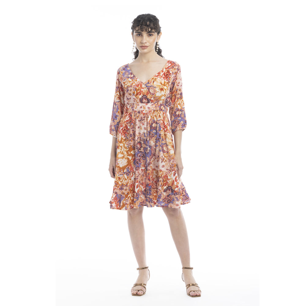 Color Flourish V-Neck Dress - Myra USA