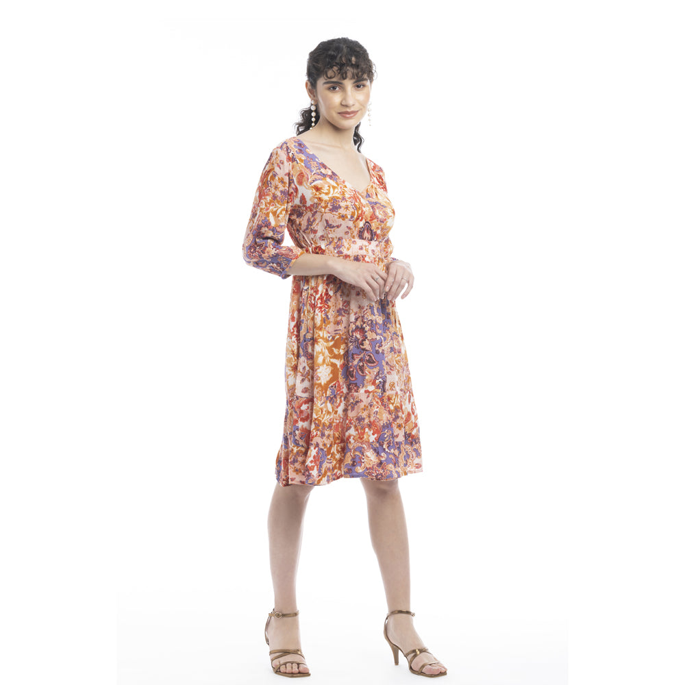 Color Flourish V-Neck Dress - Myra USA