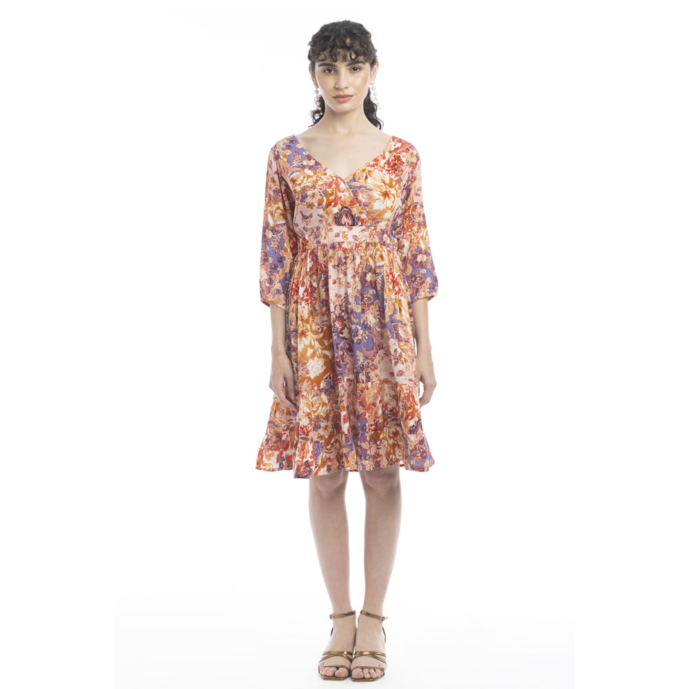 Color Flourish V-Neck Dress - Myra USA