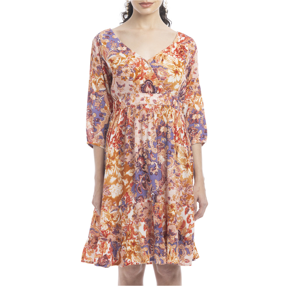 Color Flourish V-Neck Dress - Myra USA