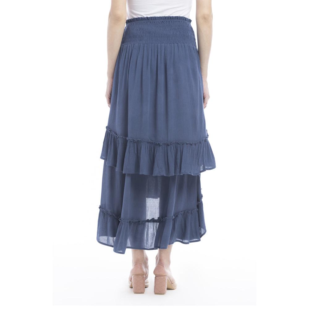 Kylie Ruffled Denim Tone Skirt - Myra USA