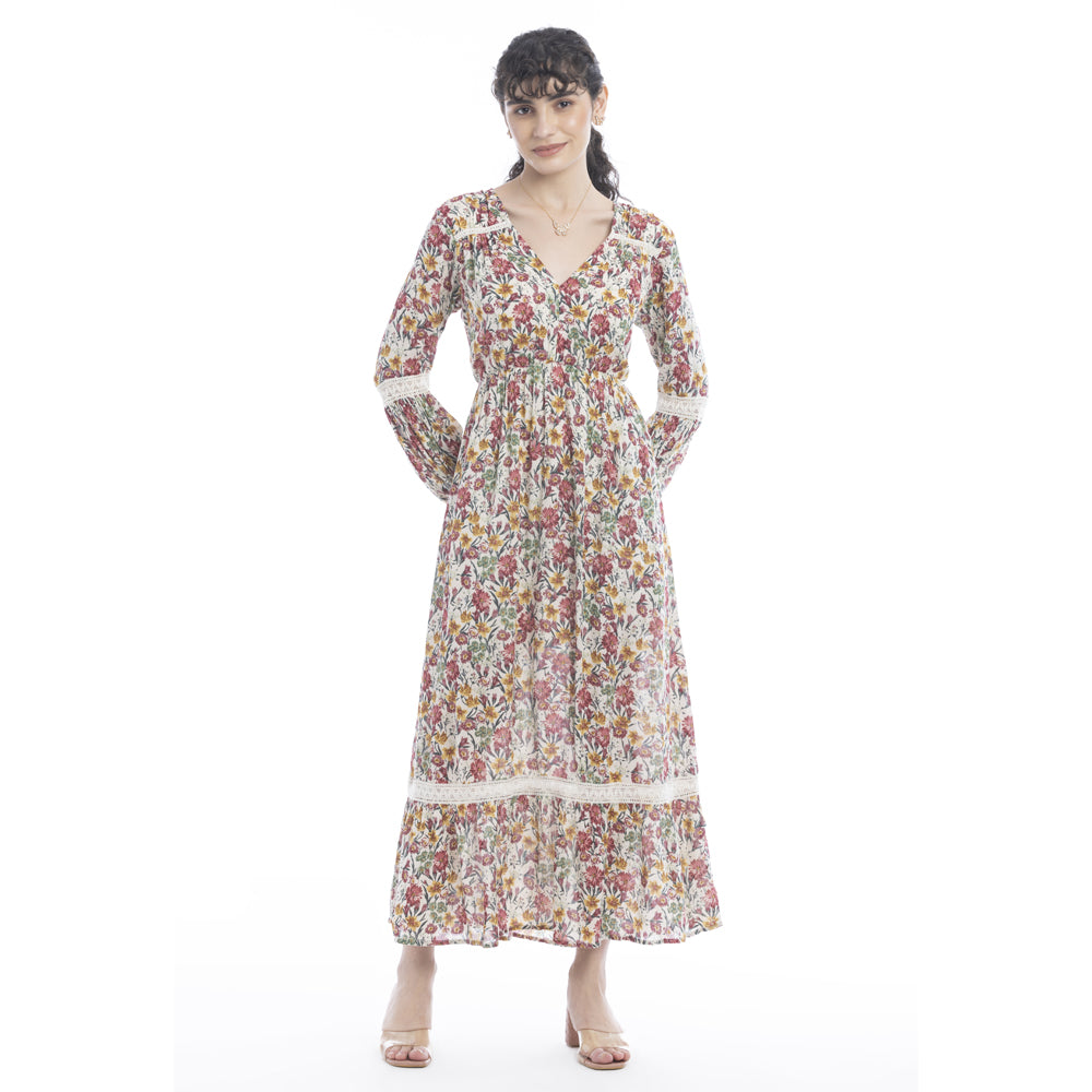 Ember Floral Print Lace Accent Dress - Myra USA