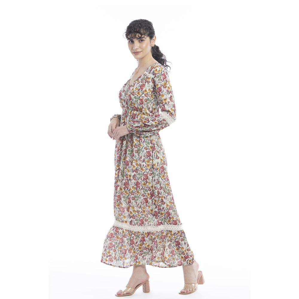 Ember Floral Print Lace Accent Dress - Myra USA