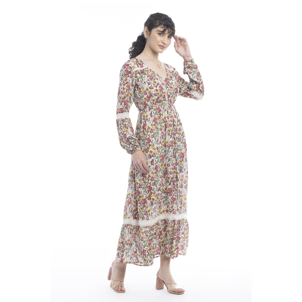 Ember Floral Print Lace Accent Dress - Myra USA