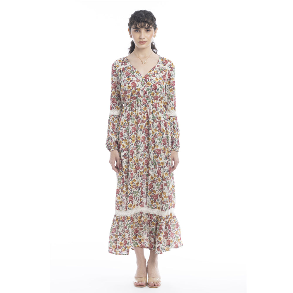 Ember Floral Print Lace Accent Dress - Myra USA