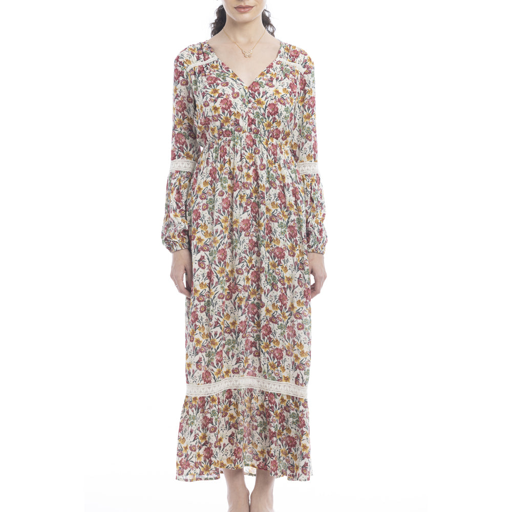 Ember Floral Print Lace Accent Dress - Myra USA