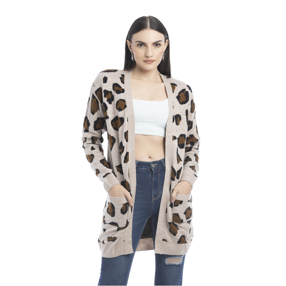Nora Animal Print Cardigan In Ecru - Myra USA
