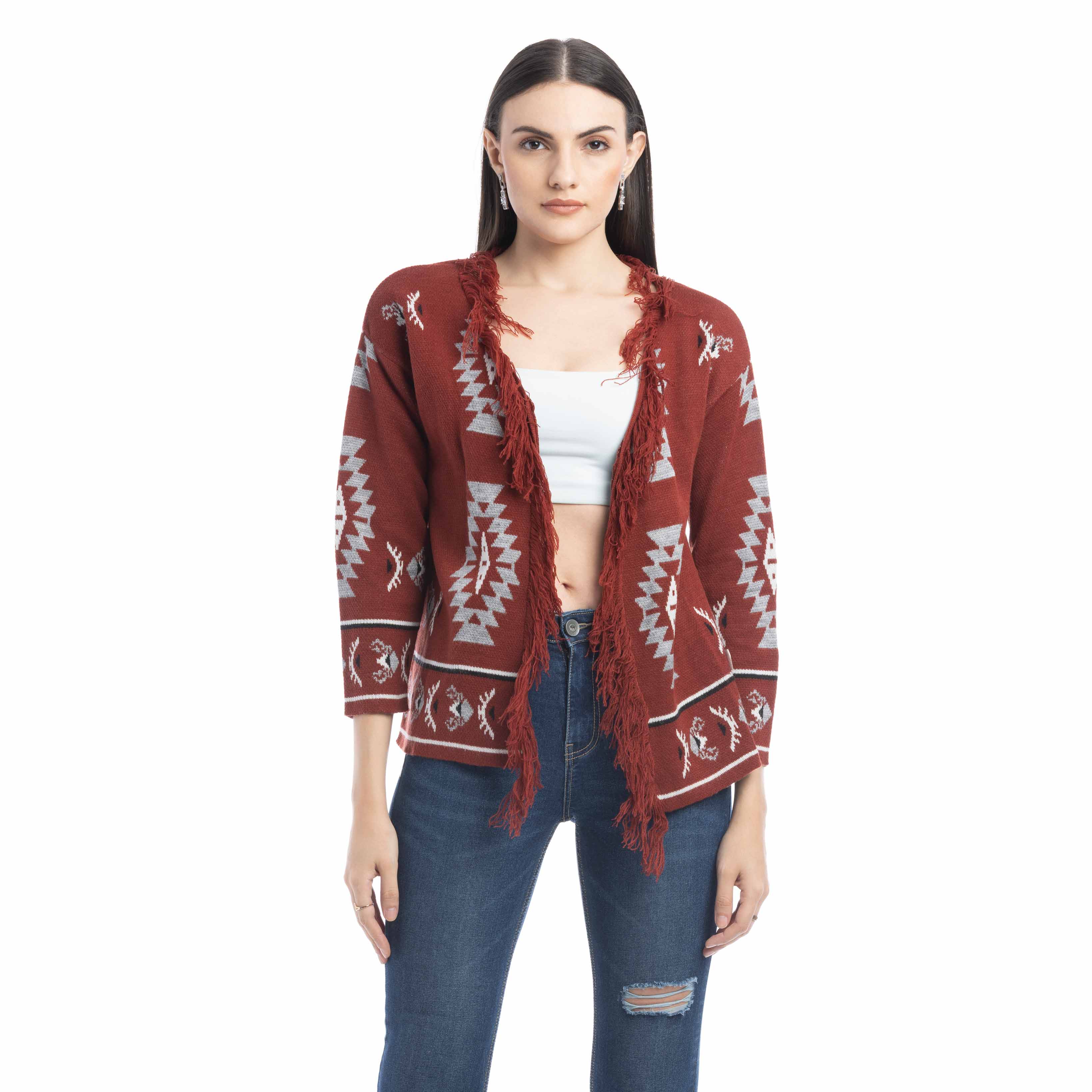 Ophelia Savannah Pattern Fringed Cardian - Myra USA
