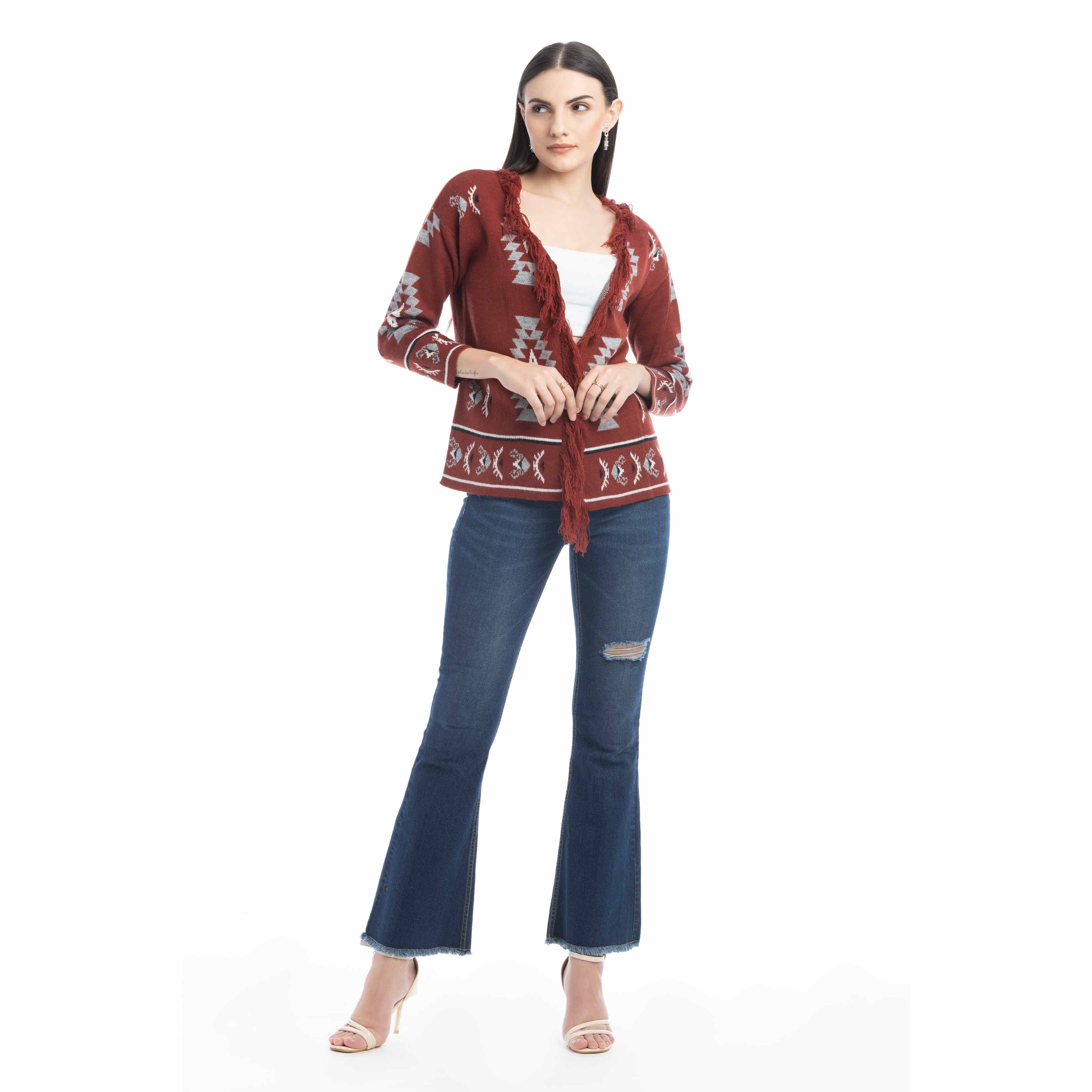 Ophelia Savannah Pattern Fringed Cardian - Myra USA