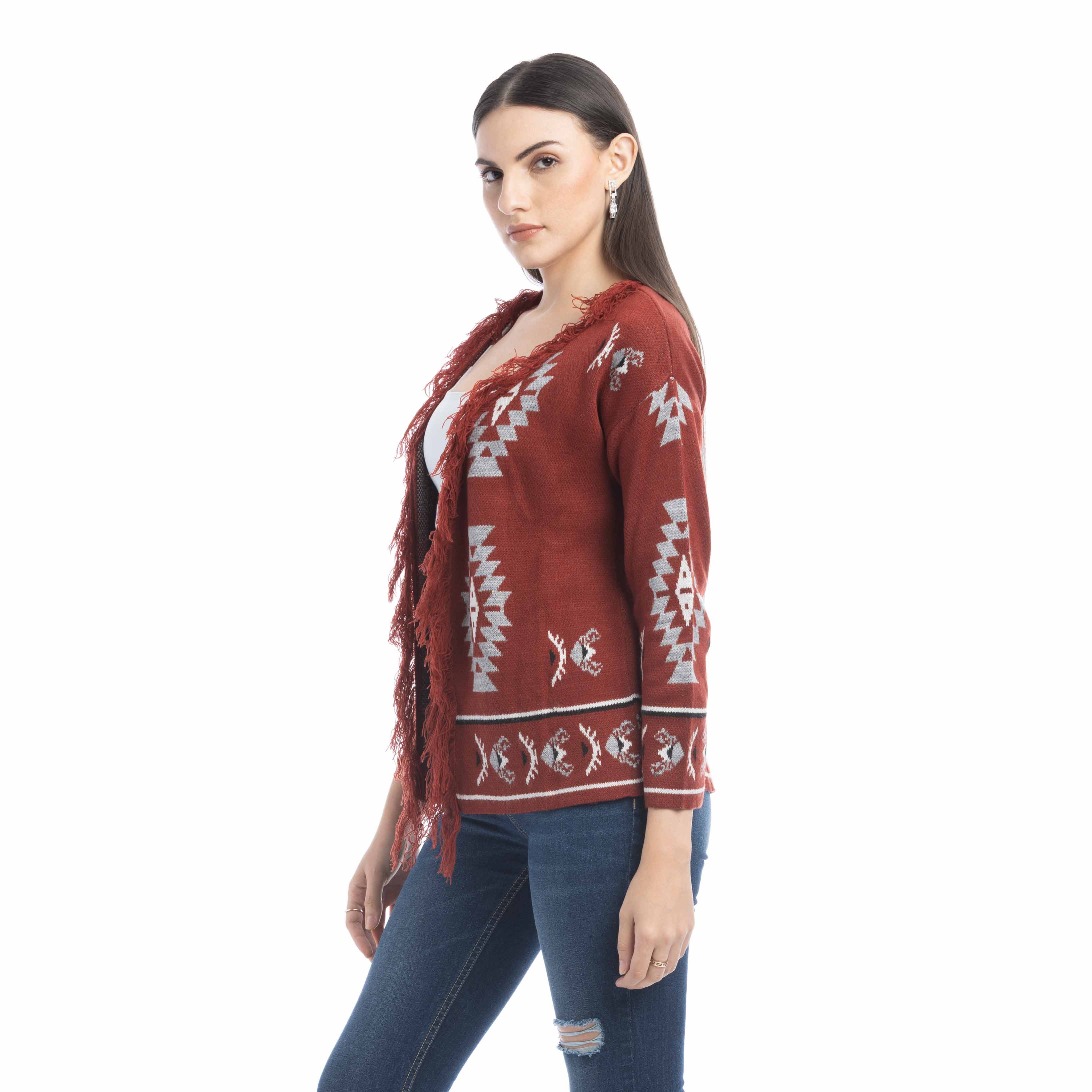 Ophelia Savannah Pattern Fringed Cardian - Myra USA