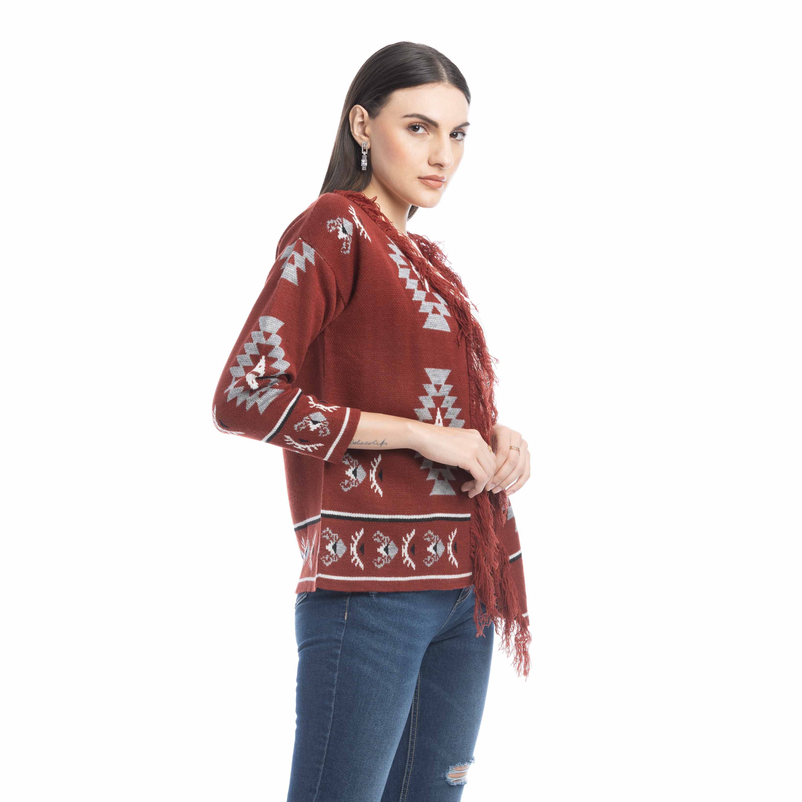 Ophelia Savannah Pattern Fringed Cardian - Myra USA