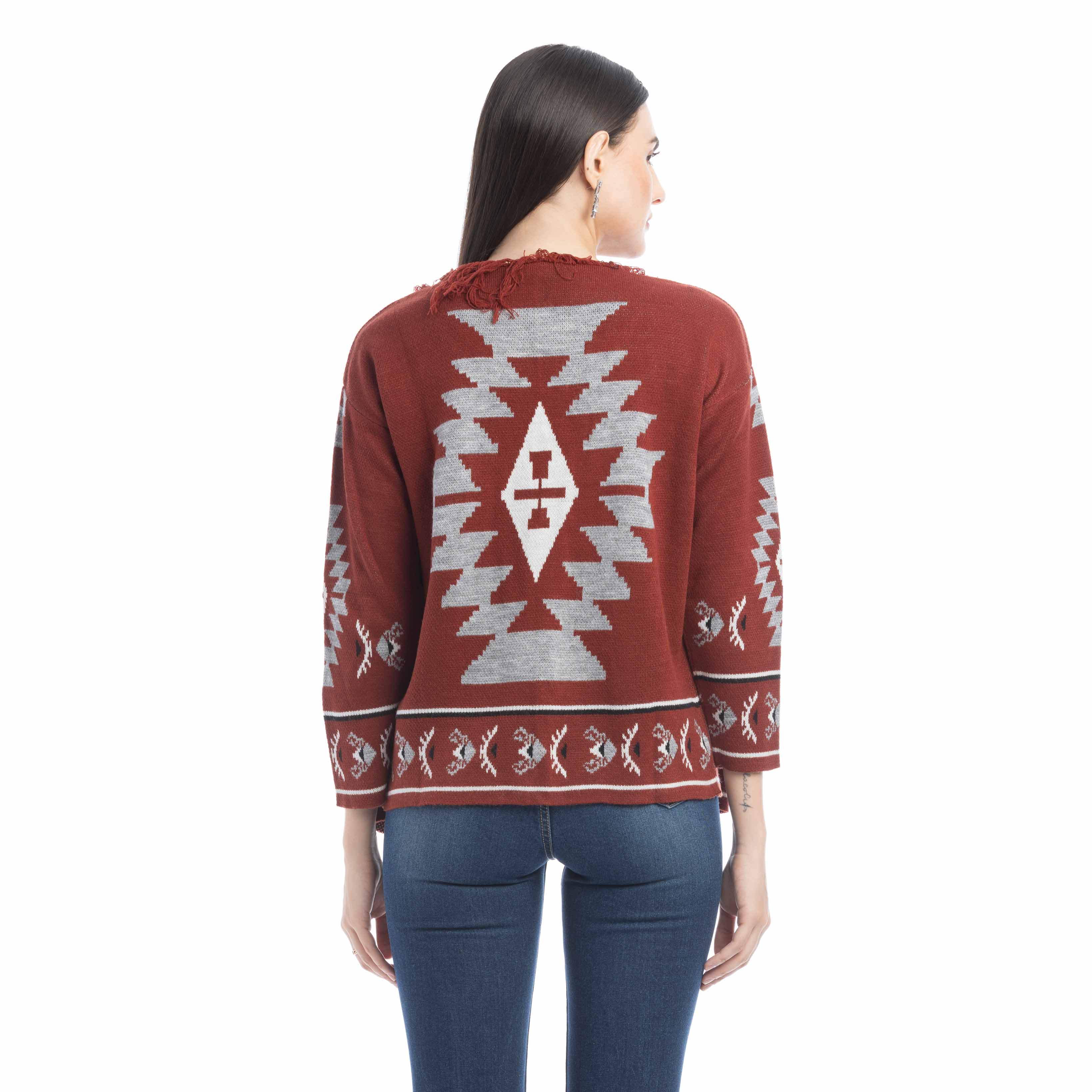 Ophelia Savannah Pattern Fringed Cardian - Myra USA