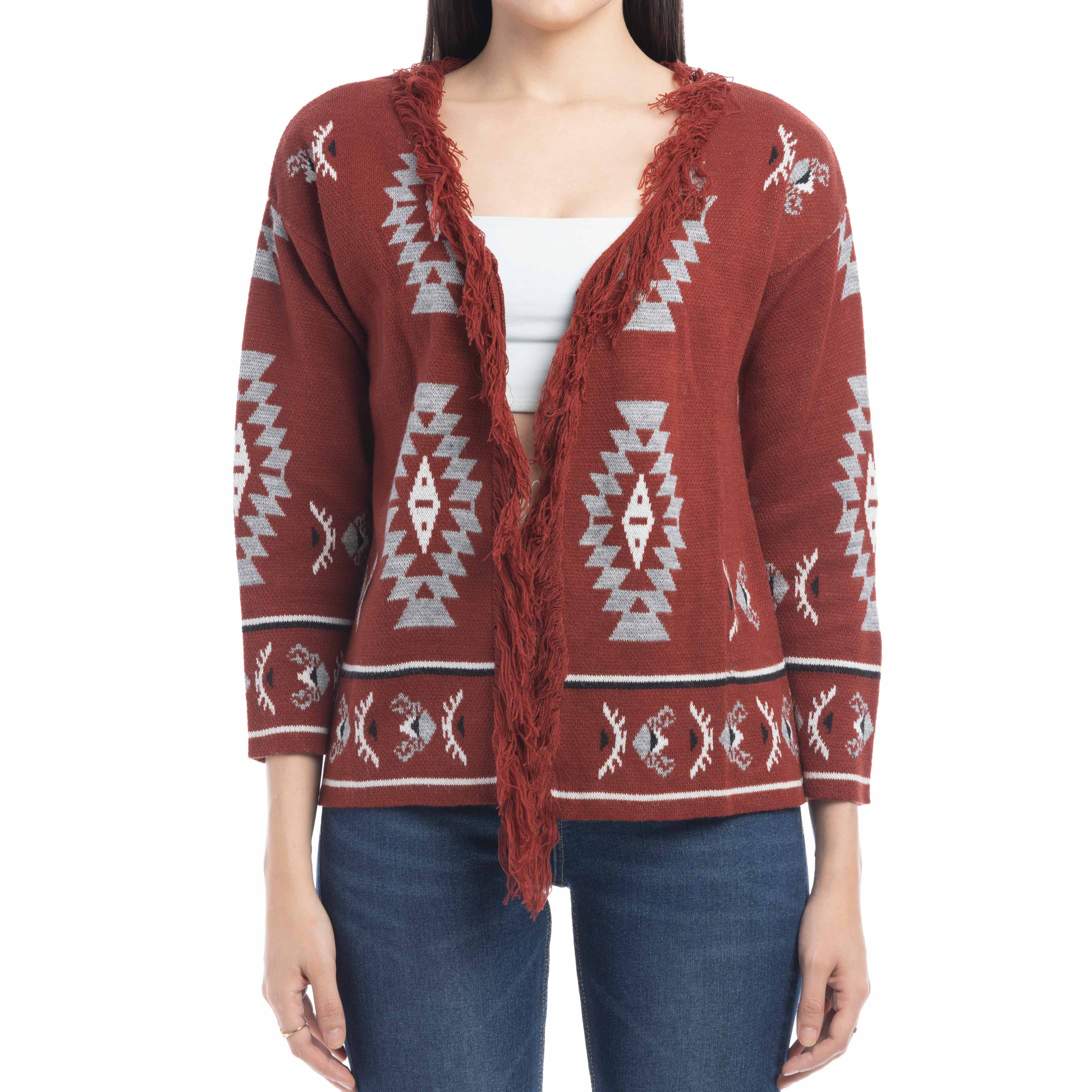 Ophelia Savannah Pattern Fringed Cardian - Myra USA