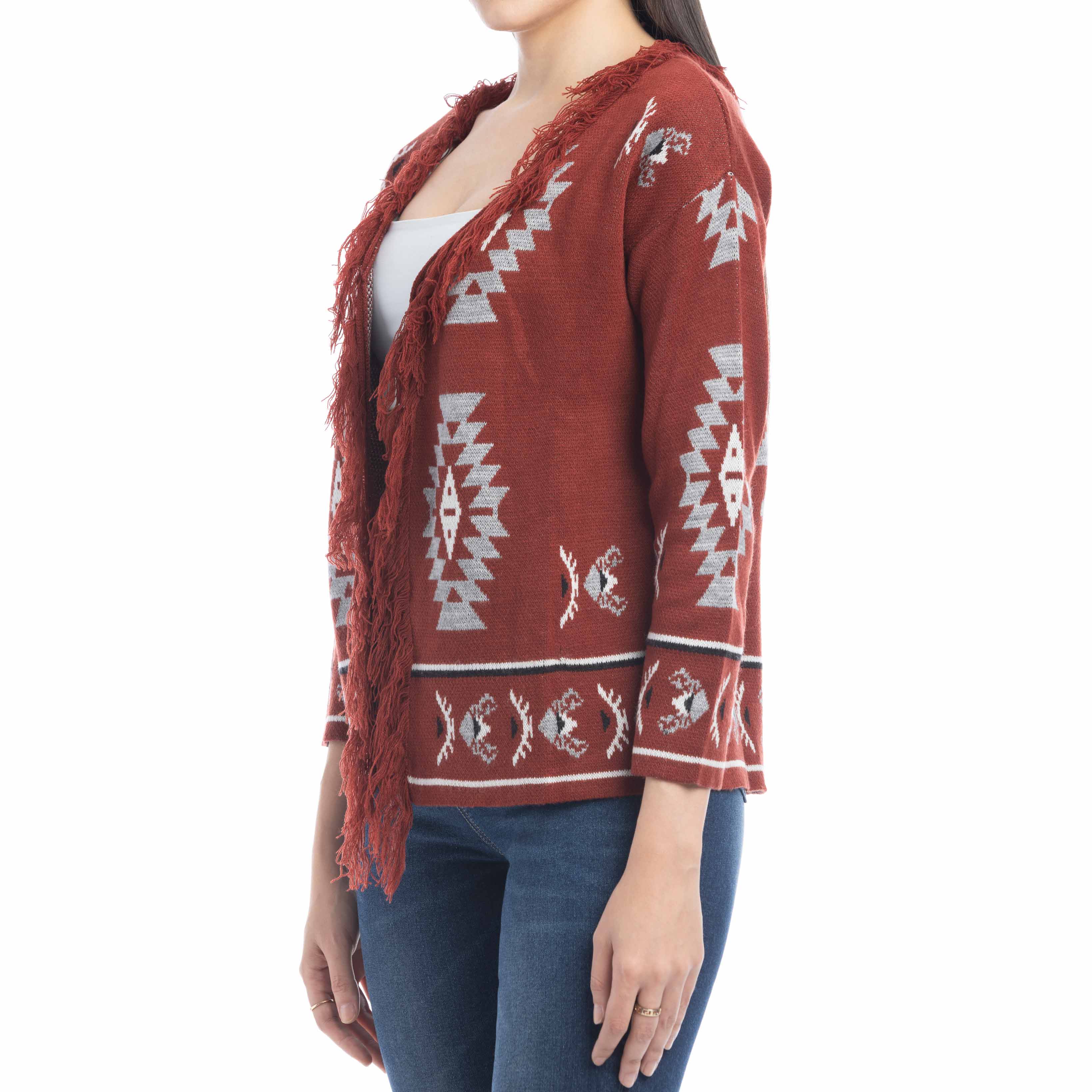 Ophelia Savannah Pattern Fringed Cardian - Myra USA
