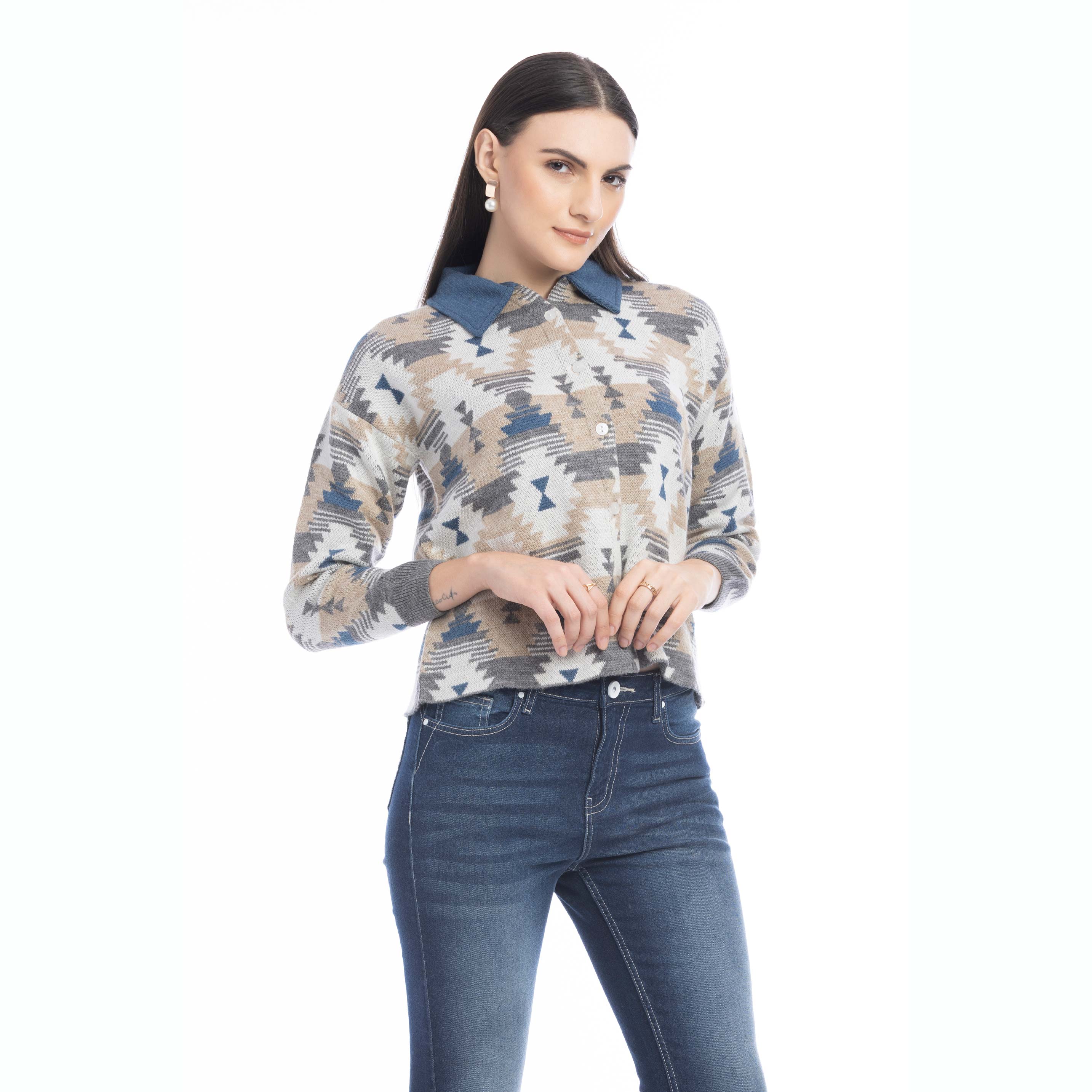 Raign Button Front Shacket Sweater - Myra USA