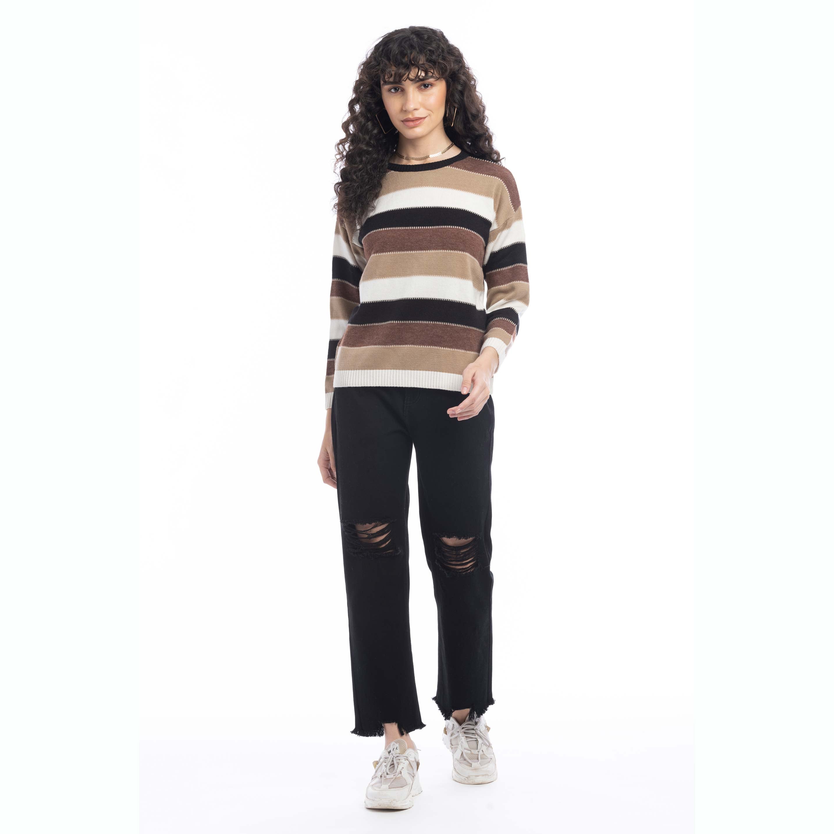 Raelyn Mocha Stripes Sweater - Myra USA