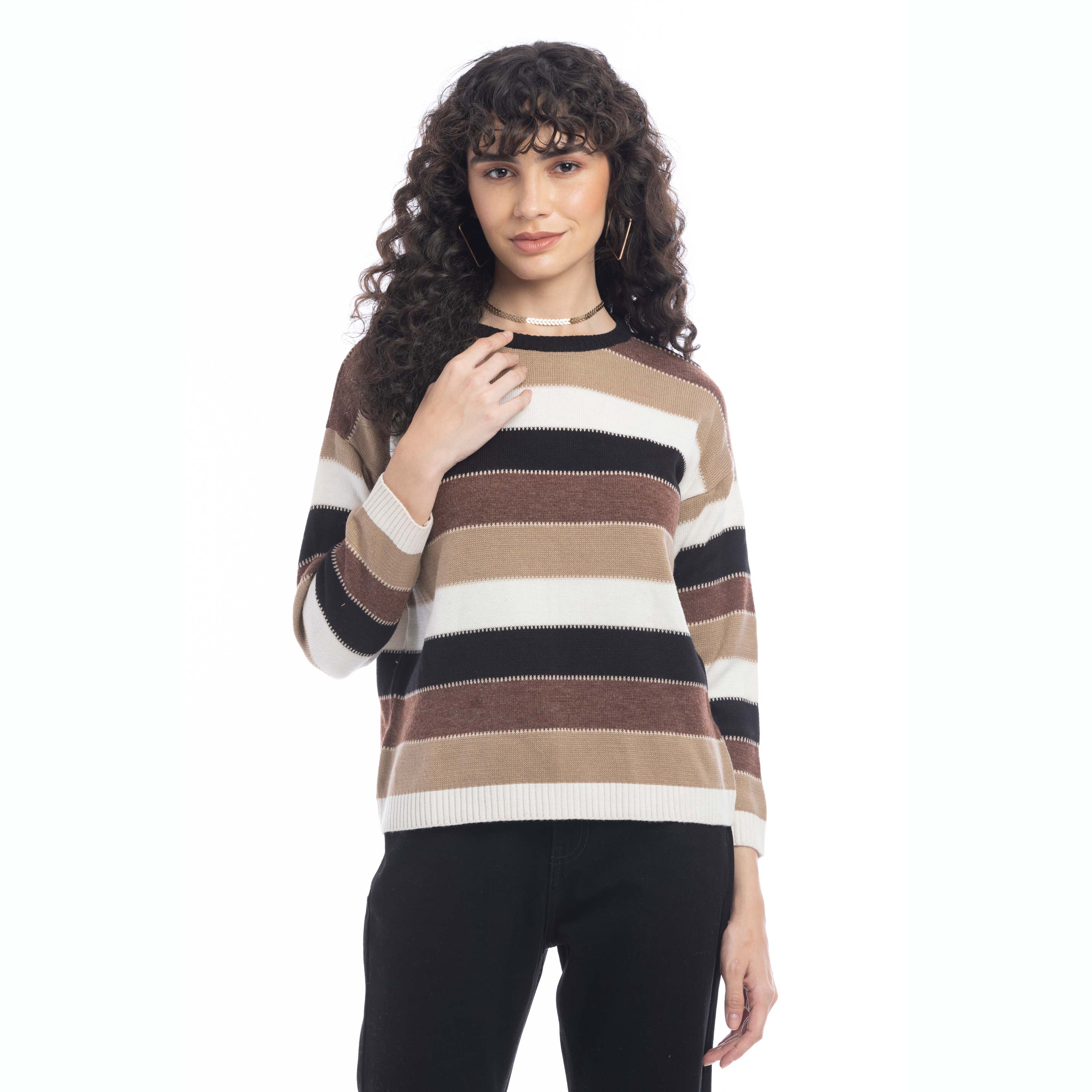Raelyn Mocha Stripes Sweater - Myra USA