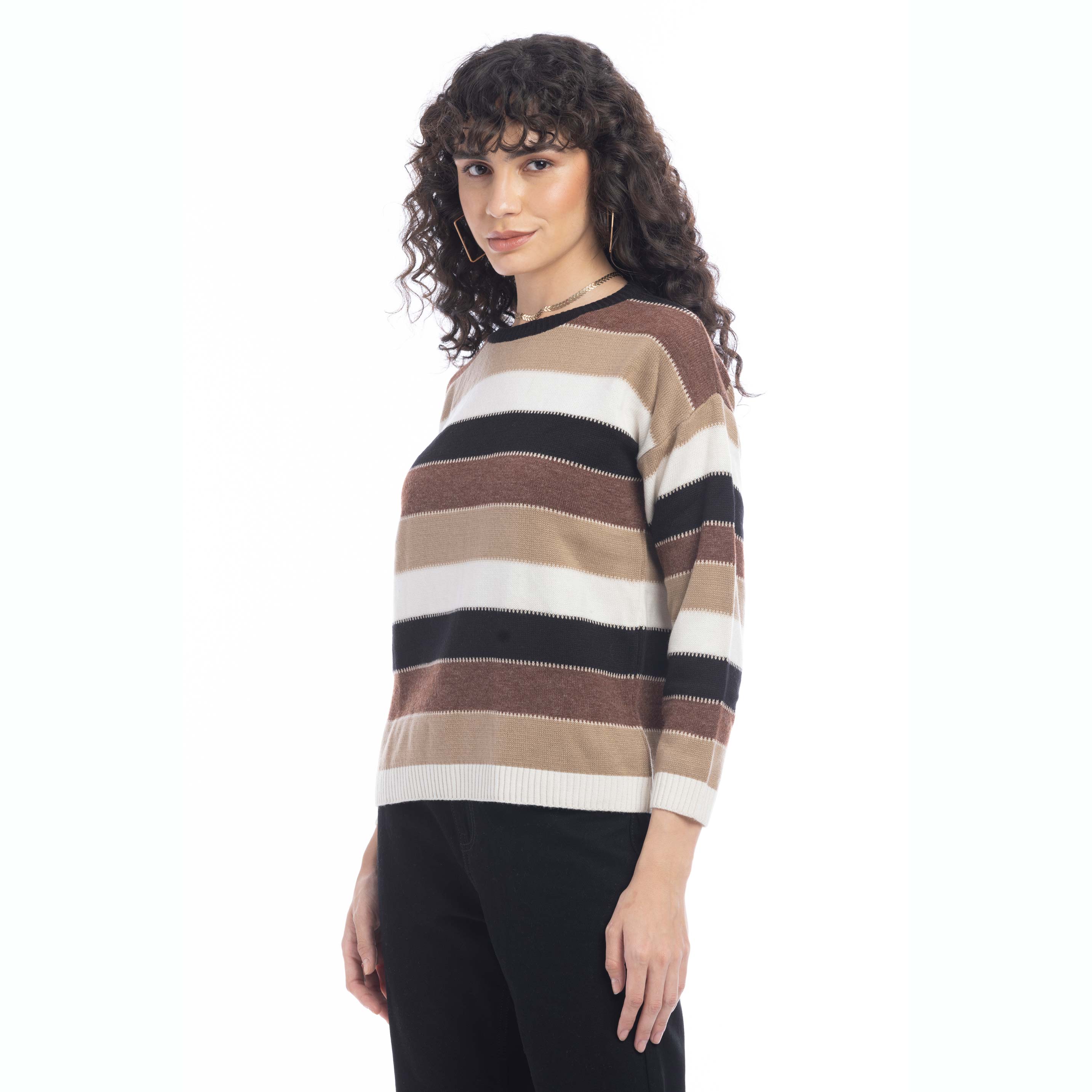 Raelyn Mocha Stripes Sweater - Myra USA