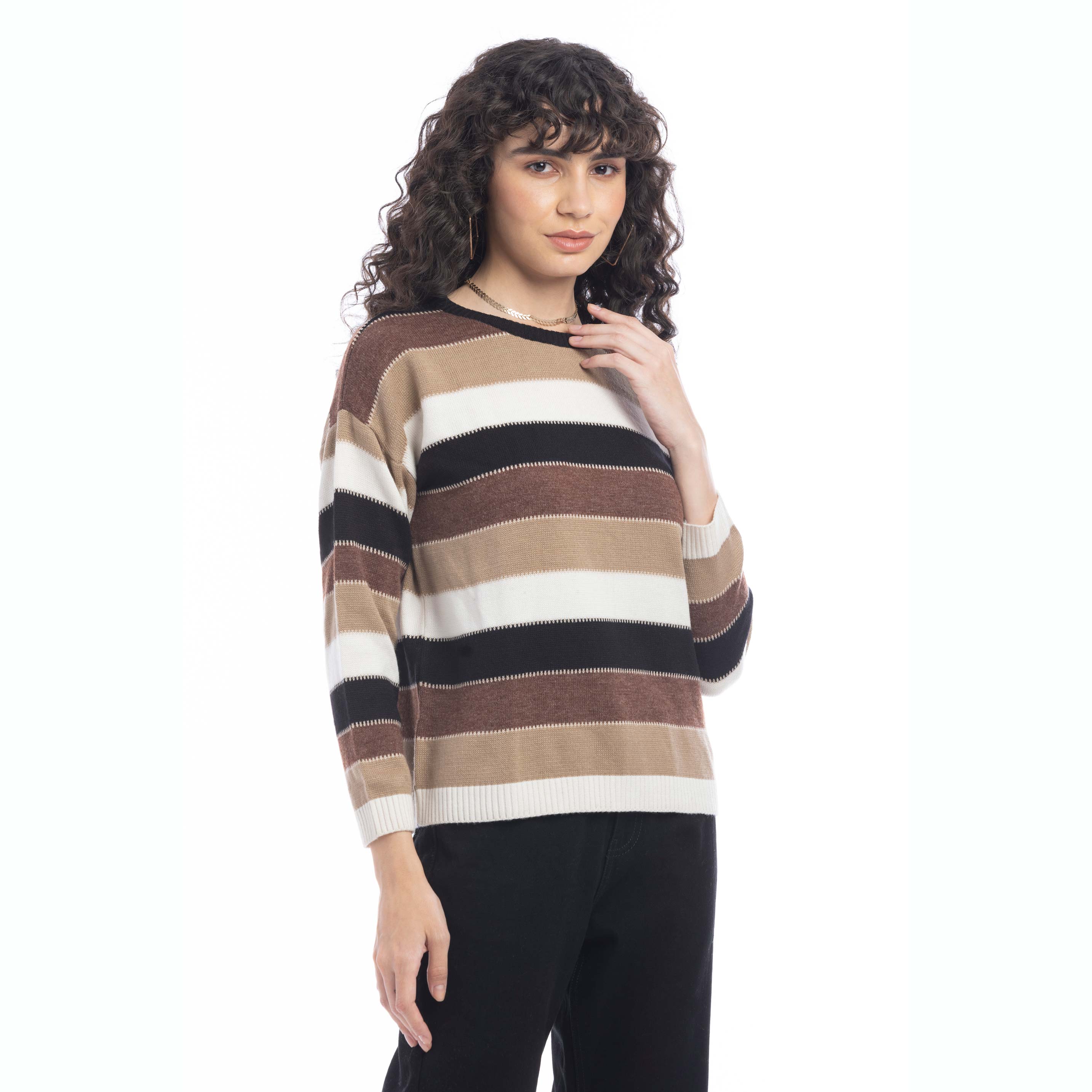 Raelyn Mocha Stripes Sweater - Myra USA